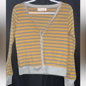 Aviva Y2K Yellow and Gray Striped Cardigan large